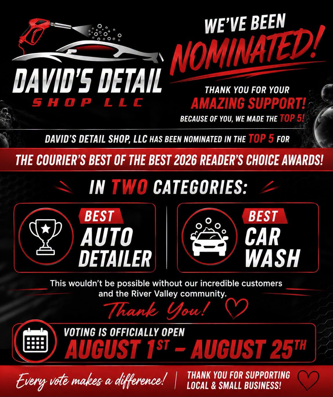 David's Detail Shop nominated in Courier's Best of the Best 2026 Top 5