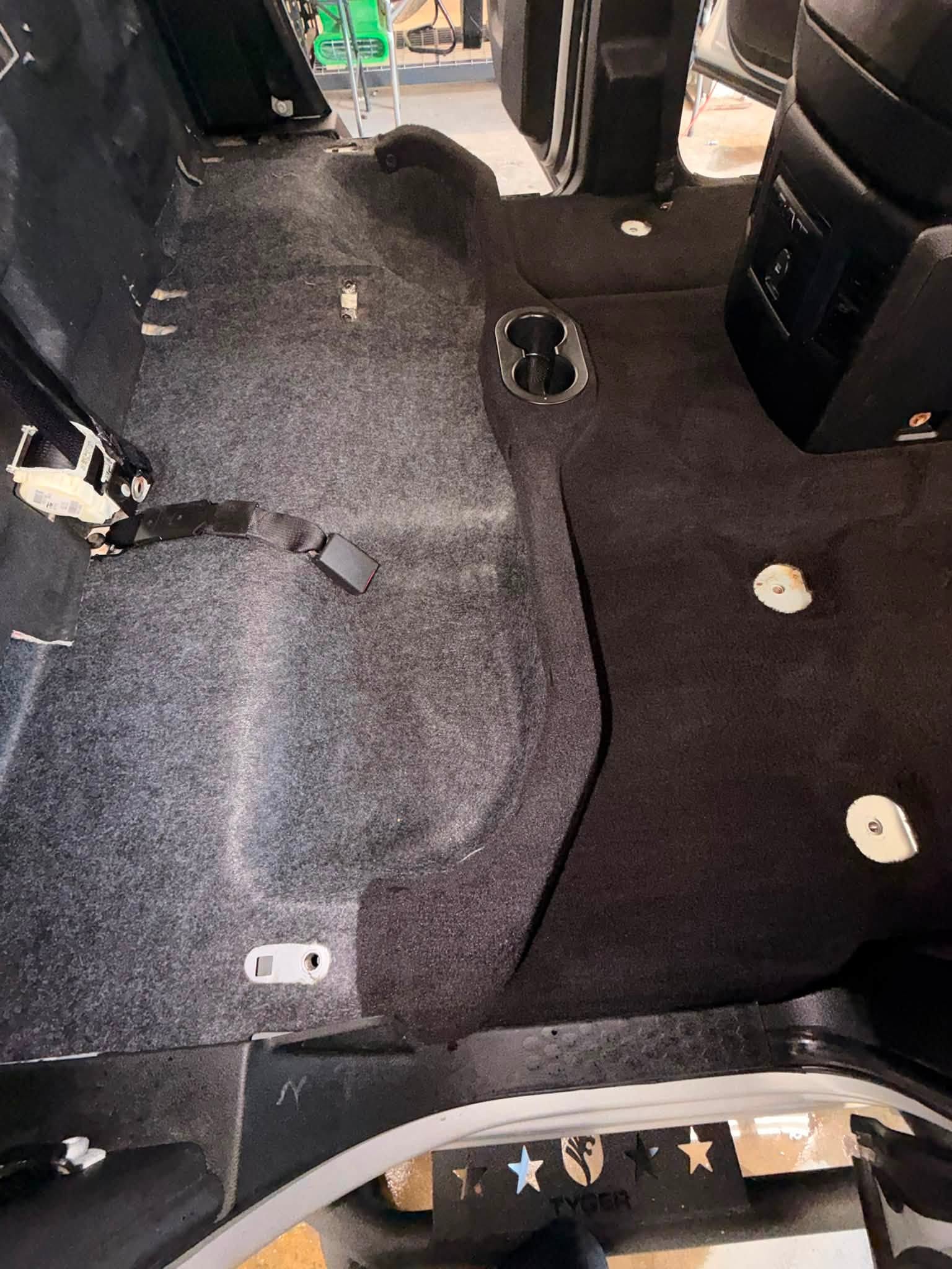 Spotless truck carpet floor after extraction by David's Detail Shop